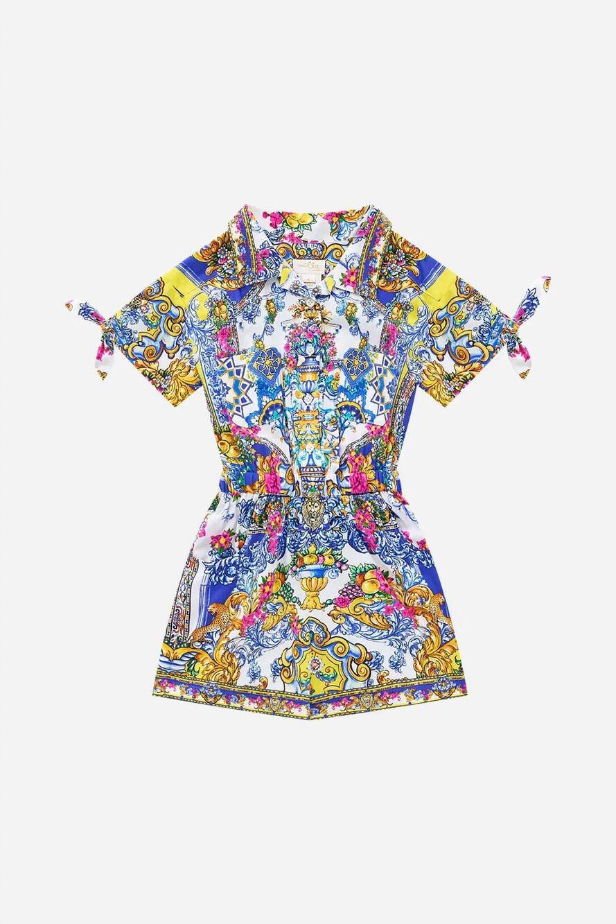 NEW CAMILLA kids shirt playsuit with short tie sleeve in españa nirvana
